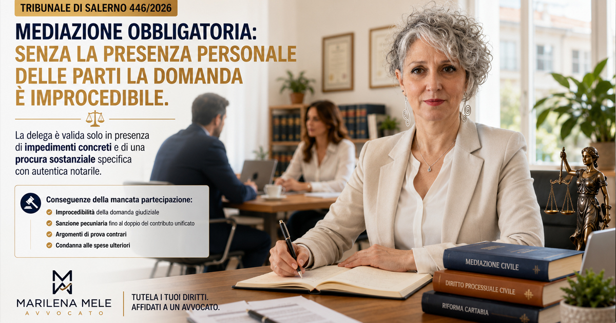 Mediazione obbligatoria - La presenza delle parti è essenziale - Avvocato Bari - Marilena Mele